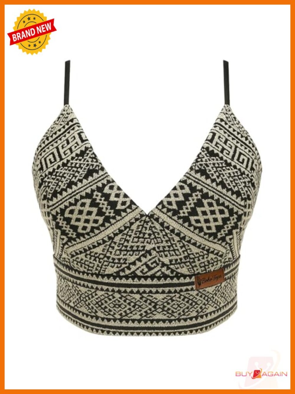 Boho Lace-Up Crop Top Woven Geometric Open Back